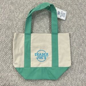 Trader Joe’s mini green pastel canvas tote bag NWT